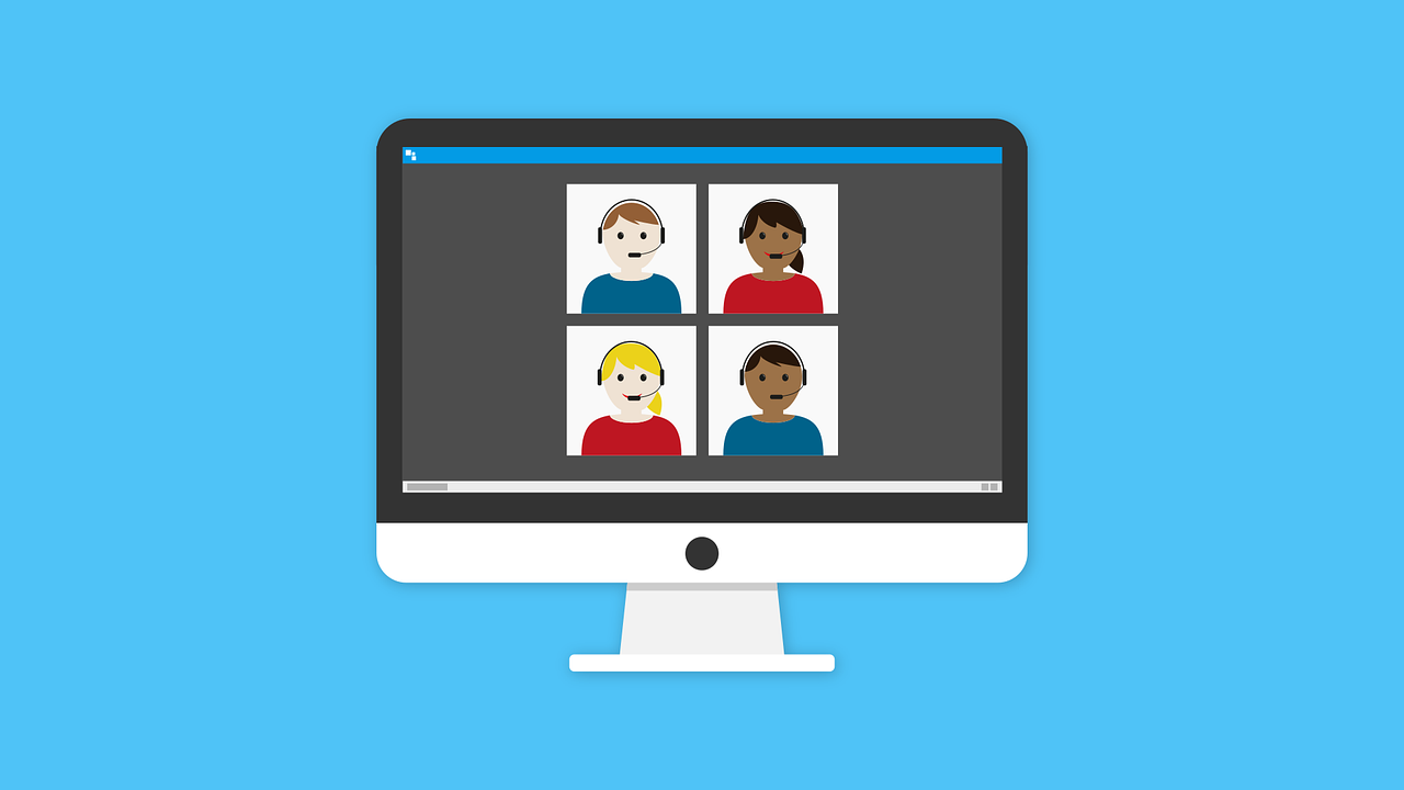 Cartoon Faces with Headsets on Computer Screen